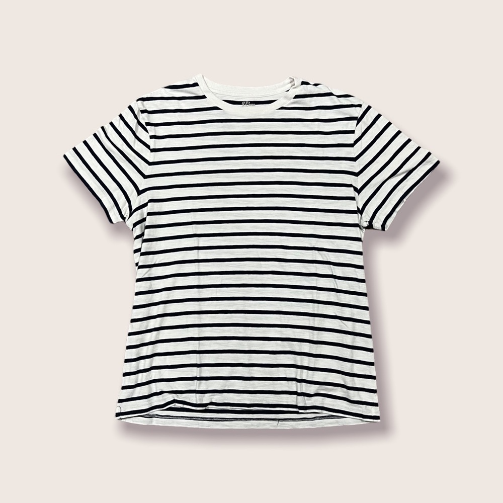 J. Crew White and Blue Striped T-Shirt Size Large